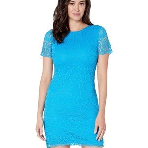 LAUNDRY by Shelly Segal blue lace mini sheath dress size 4